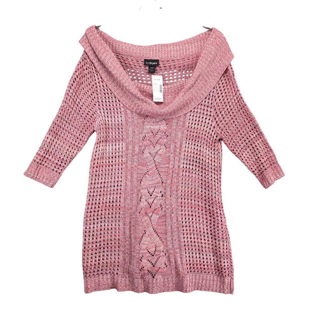 NWT Lane Bryant Open Knit Cowl Neck Tunic Sweater Women's Plus Size 18/20 Pink‎